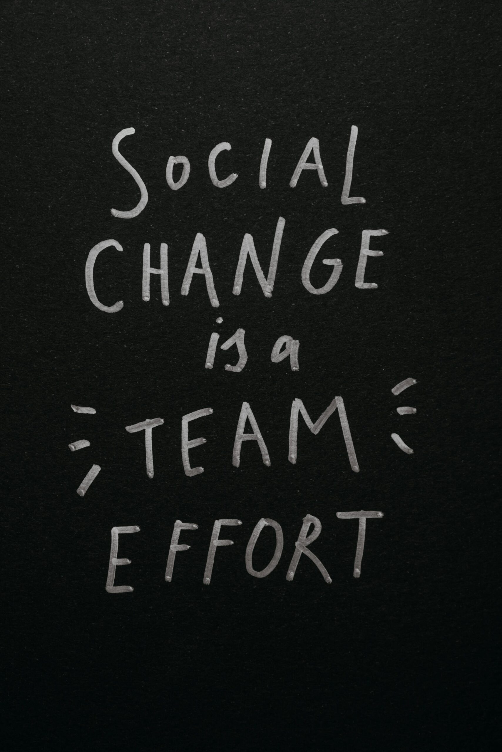 our-services-02 Inspirational quote 'Social Change is a Team Effort' on a black background, emphasizing collective action.